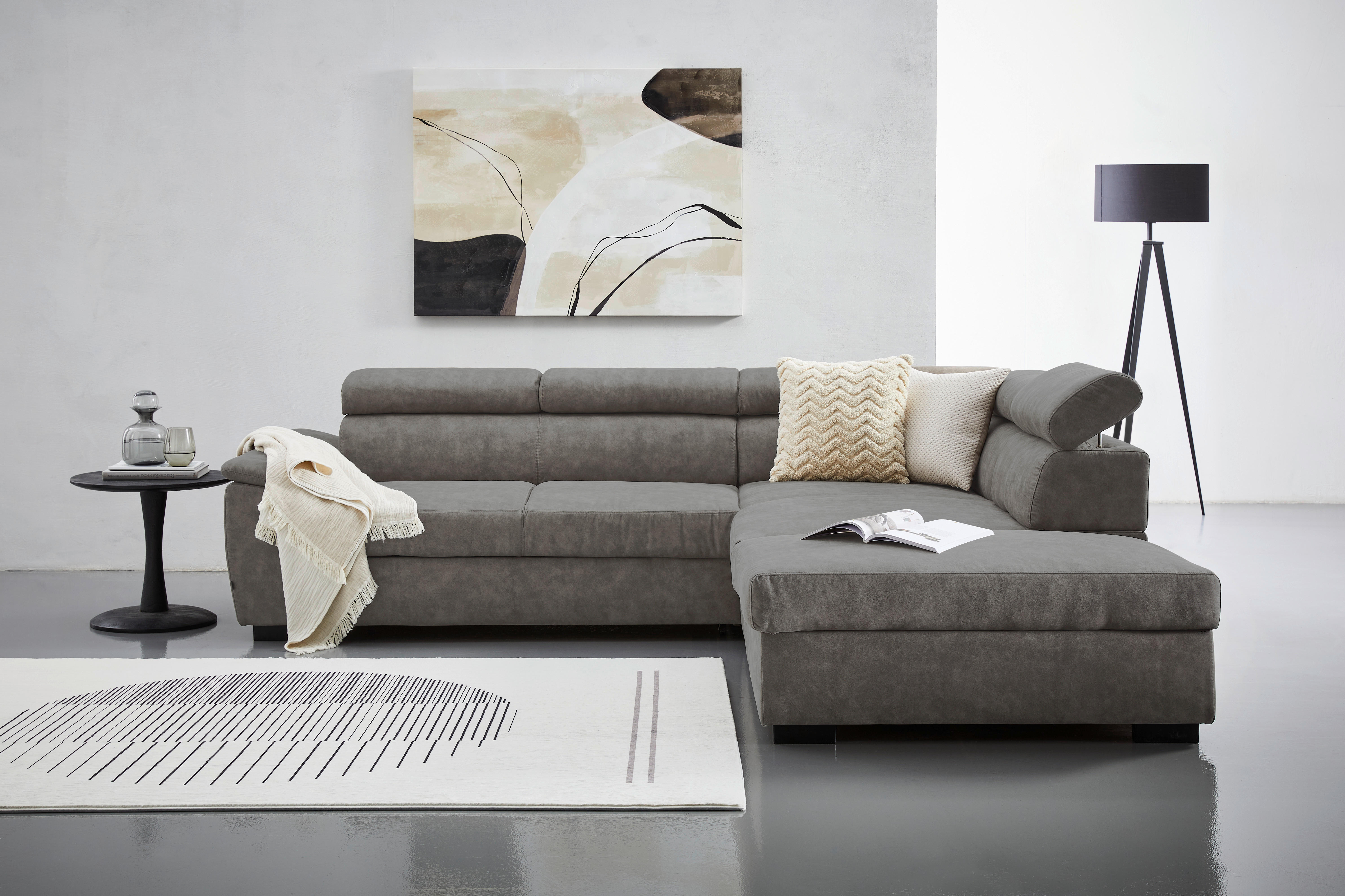 ECKSOFA Grau Lederlook  - Schwarz/Grau, Design, Kunststoff/Textil (263/230cm) - Hom`in
