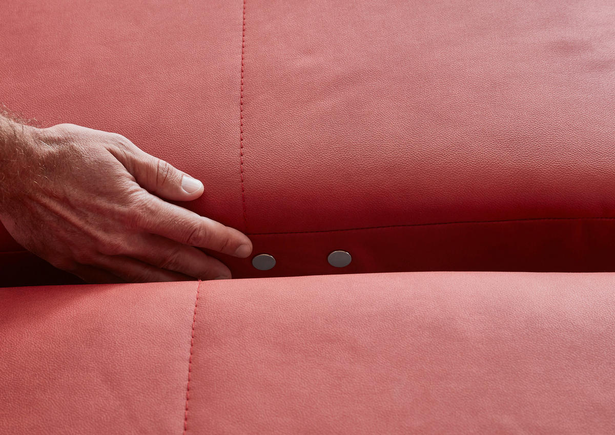 WOHNLANDSCHAFT in Lederlook, Mikrofaser Rot  - Rot/Schwarz, Design, Textil/Metall (179/345/220cm) - Beldomo System