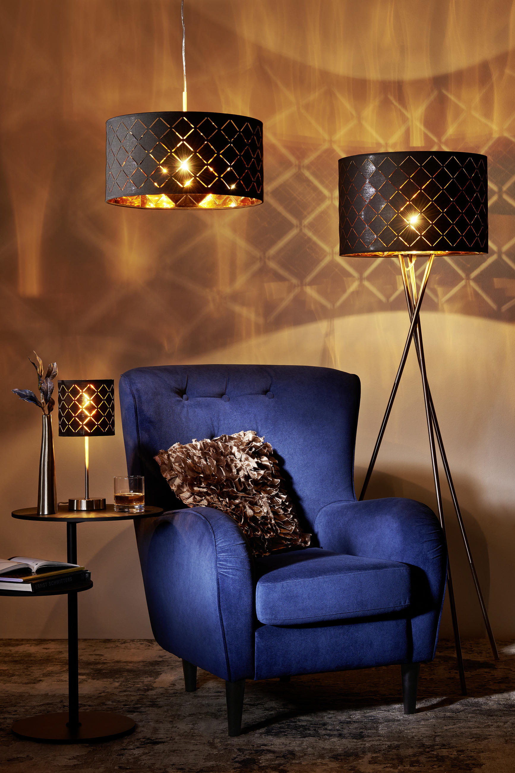 TISCHLEUCHTE CLARKE 15/35 cm   - Goldfarben/Schwarz, LIFESTYLE, Textil/Metall (15/35cm) - Globo