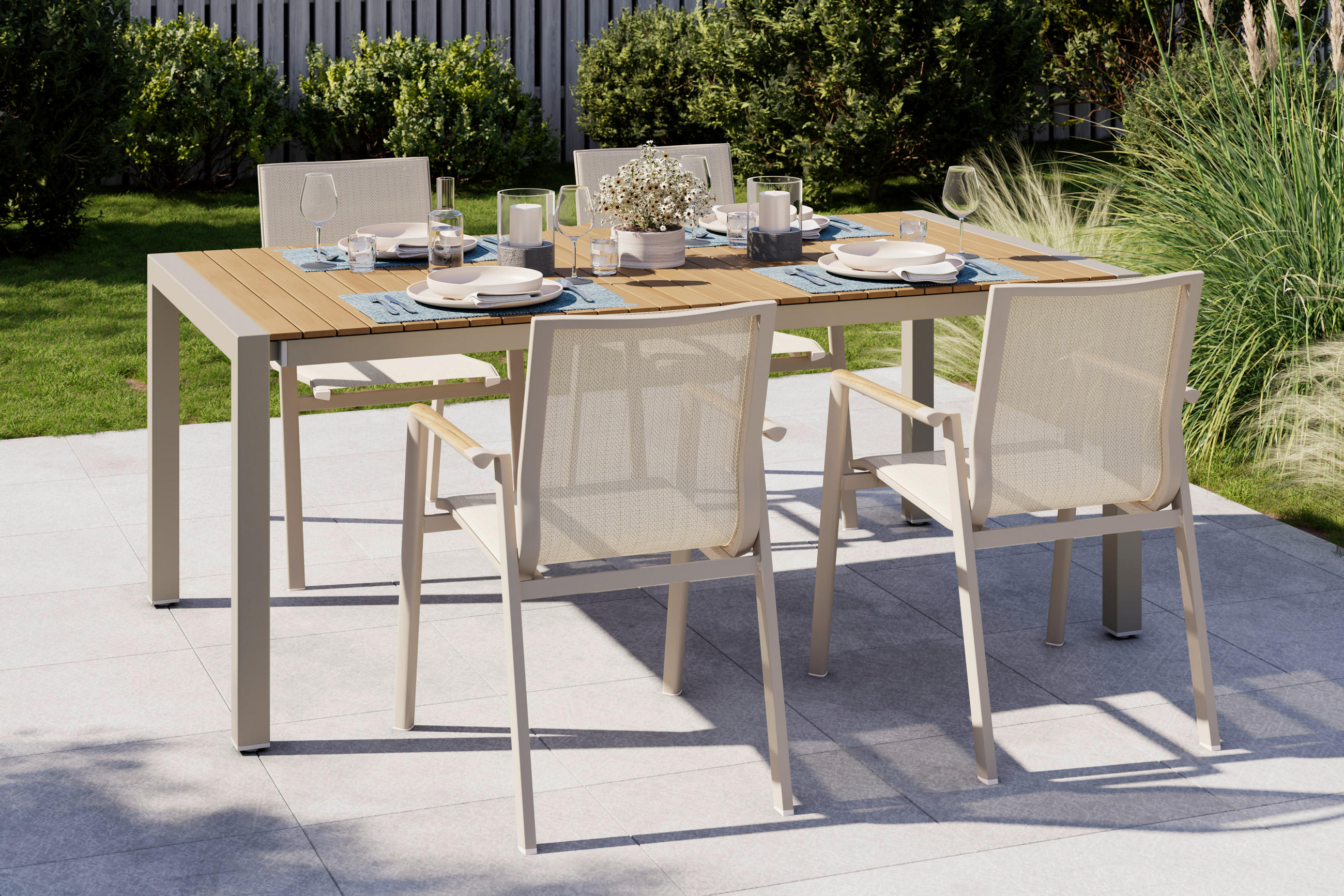 GARTENTISCH  - Beige/Teakfarben, MODERN, Holz/Metall (118,5/252/100/75cm) - Ambia Garden