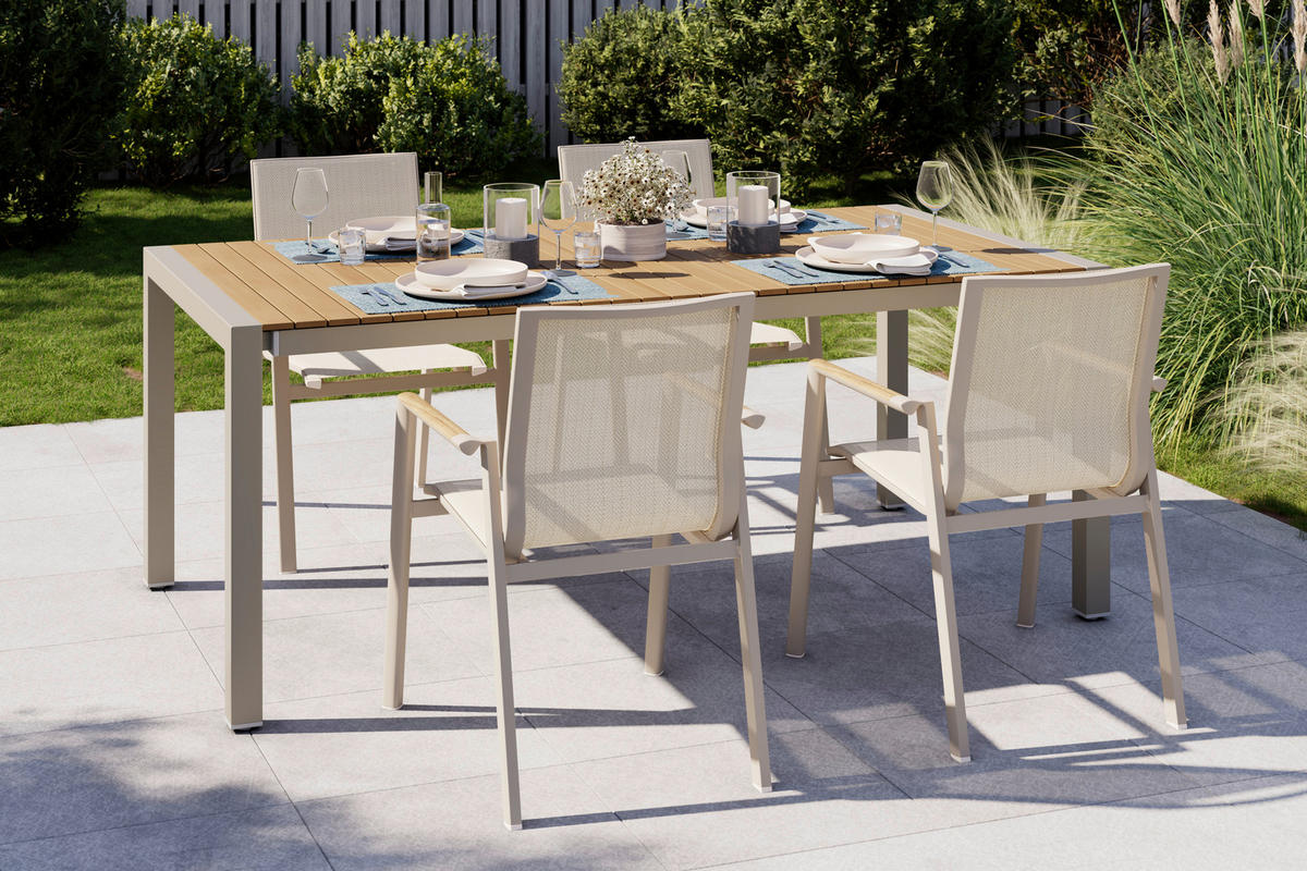 GARTENTISCH  - Beige/Teakfarben, MODERN, Holz/Metall (118,5/252/100/75cm) - Ambia Garden