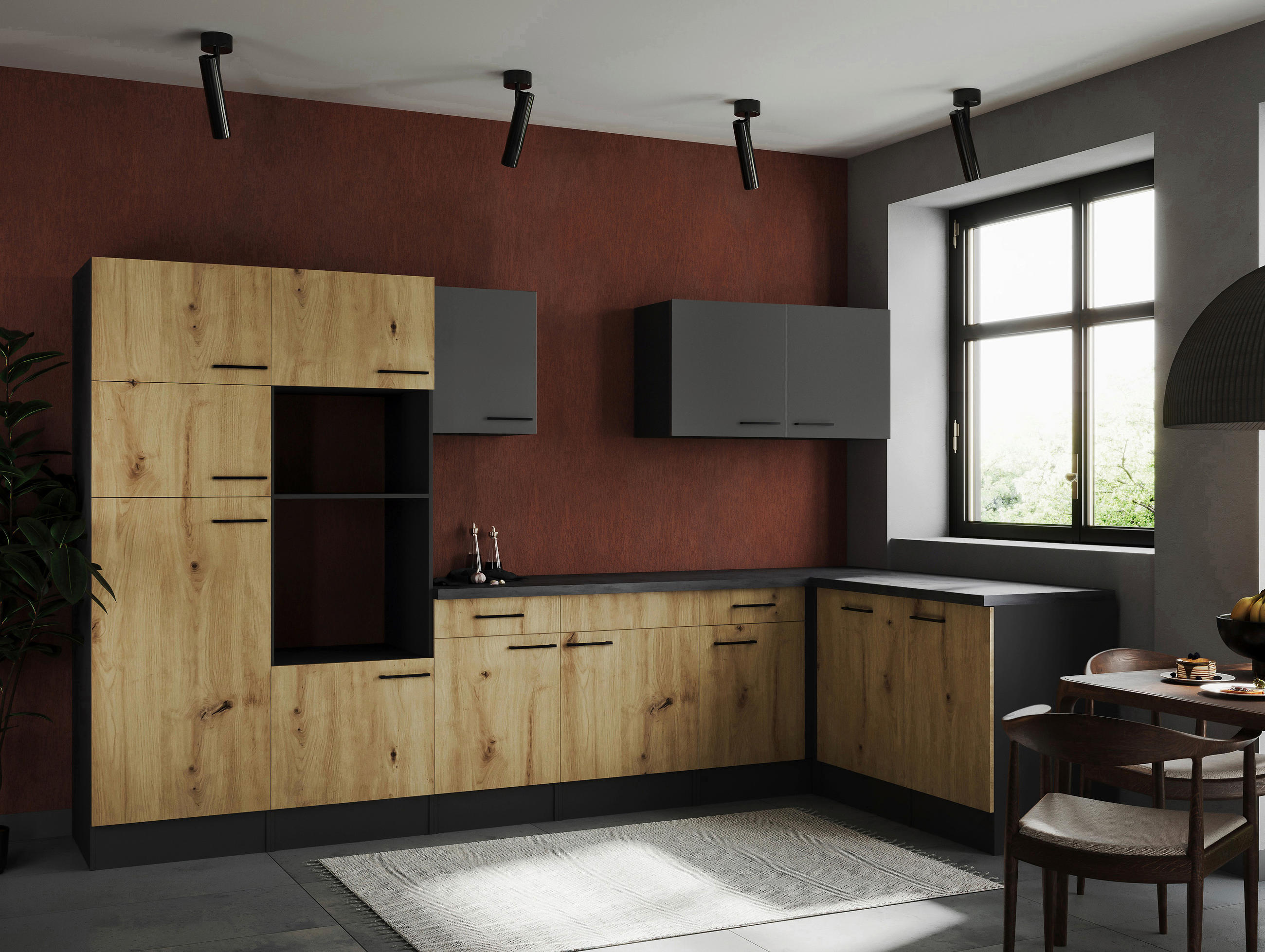 Respekta Eckküche Oliver Eiche Artisan, Grau 340x172 cm