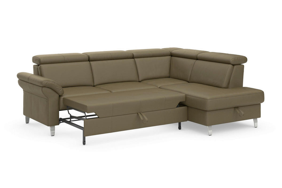 ROHOVÁ SEDAČKA, kůže, olivově zelená - barvy chromu/olivově zelená, Basics, kov/kůže (245/194cm) - Sit & More