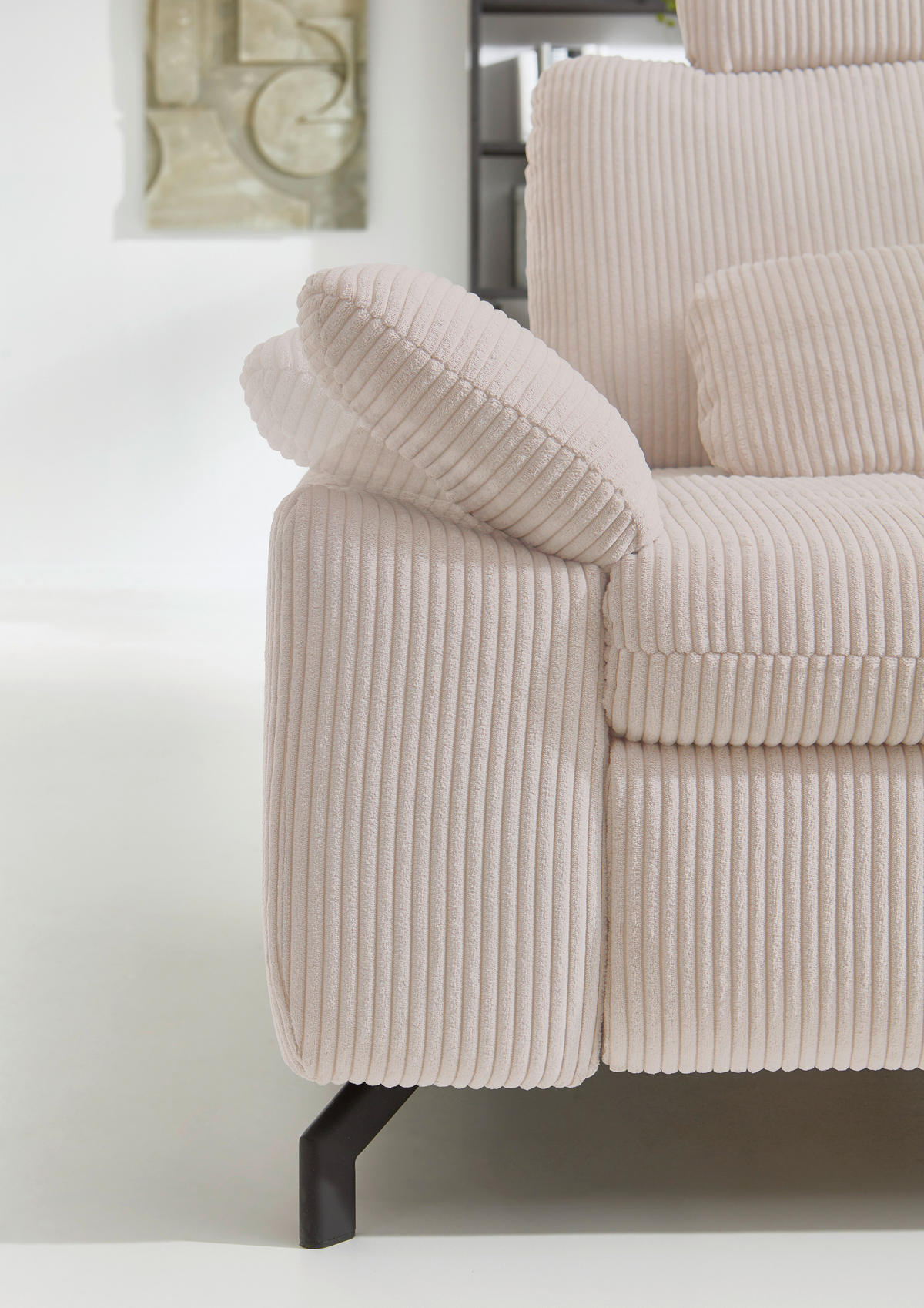 ECKSOFA in Cord, Velours Hellbraun  - Hellbraun/Schwarz, Design, Textil/Metall (291/197cm) - Beldomo Style