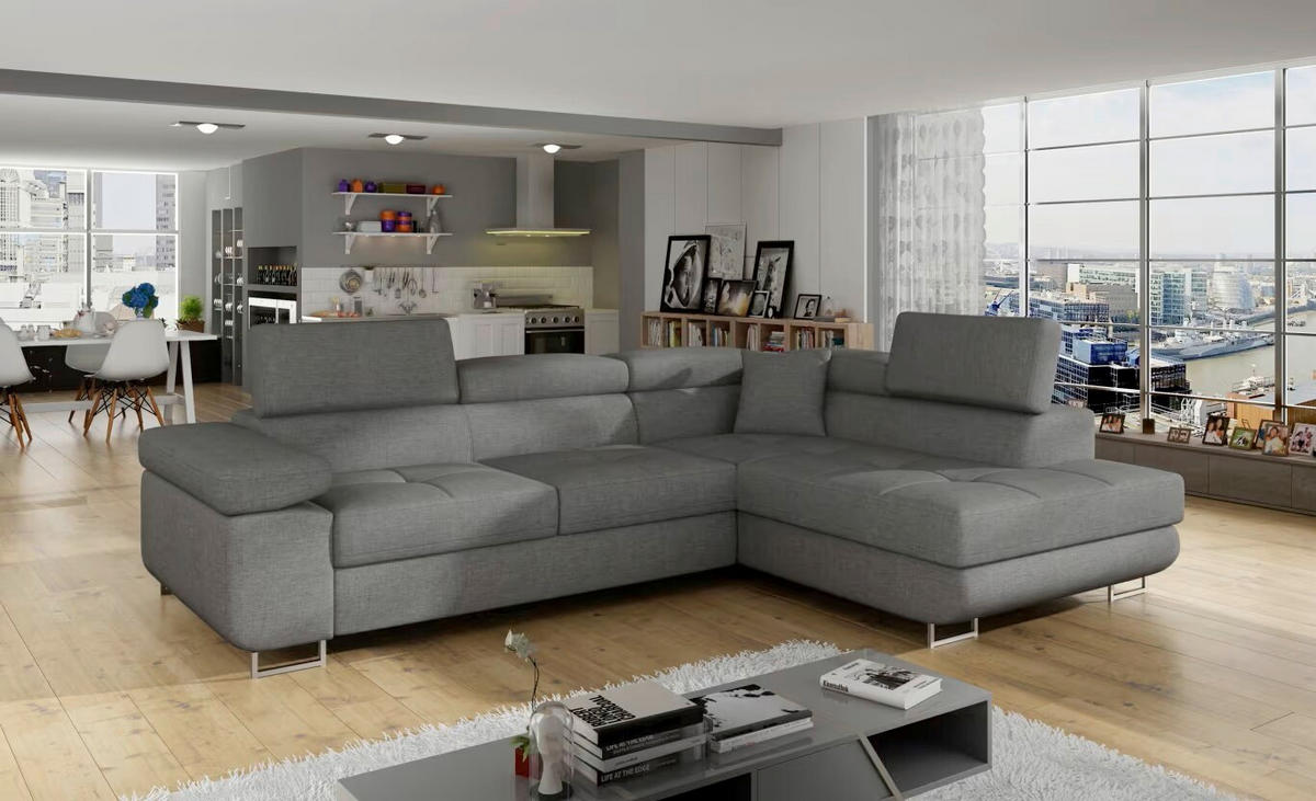 ECKSOFA Grau Textilgeflecht  - Chromfarben/Grau, Design, Textil/Metall (272/203cm) - MID.YOU