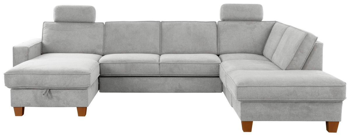 WOHNLANDSCHAFT in Flachgewebe Silberfarben  - Eichefarben/Silberfarben, Konventionell, Holz/Textil (161/309/213cm) - Sit & More
