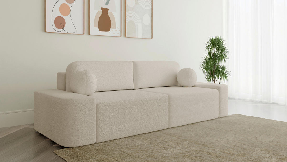 SCHLAFSOFA Bouclé Creme  - Elfenbein/Creme, Design, Kunststoff/Textil (268/85/110cm) - MID.YOU