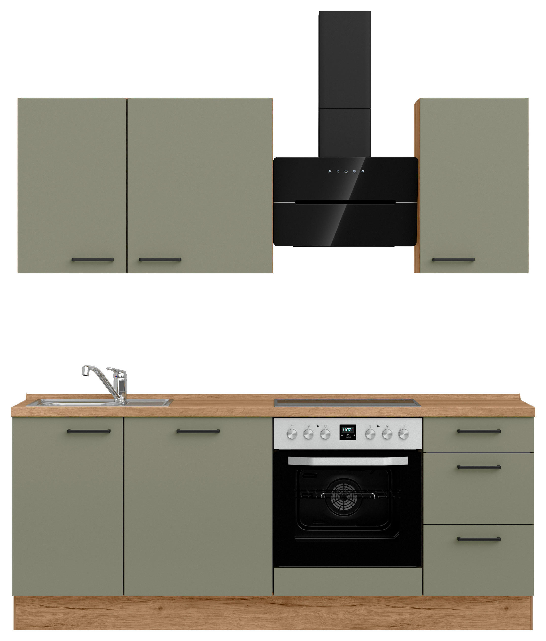 KÜCHENLEERBLOCK 210 cm   Eichefarben, Olivgrün  - Eichefarben/Schwarz, Romantik / Landhaus, Holzwerkstoff/Metall (210cm) - Celina