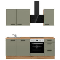 KÜCHENLEERBLOCK 210 cm   Eichefarben, Olivgrün  - Eichefarben/Schwarz, Romantik / Landhaus, Holzwerkstoff/Metall (210cm) - Celina