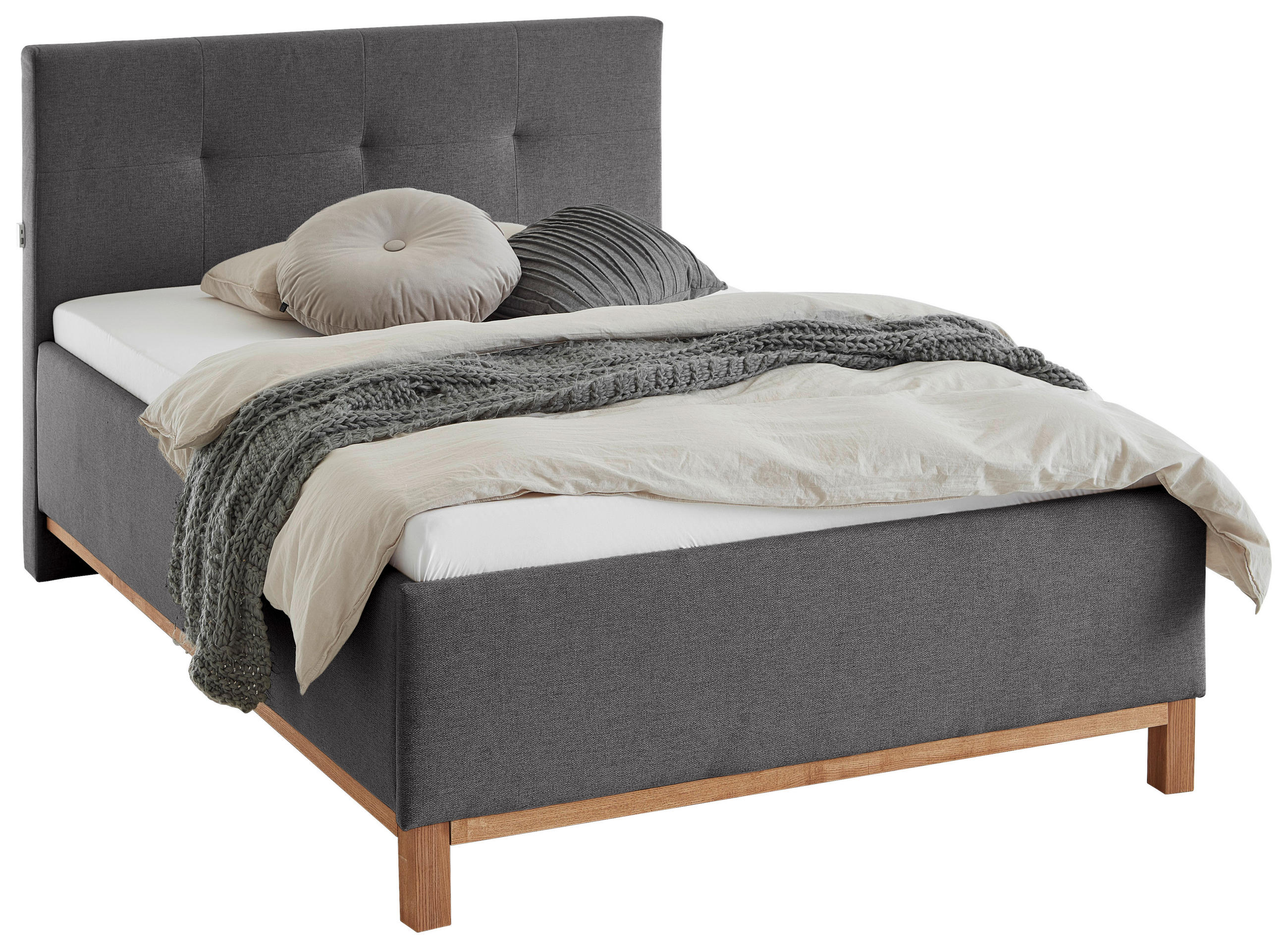 POLSTERBETT 140/200 cm  in Anthrazit  - Eichefarben/Anthrazit, MODERN, Holz/Textil (140/200cm) - Livetastic