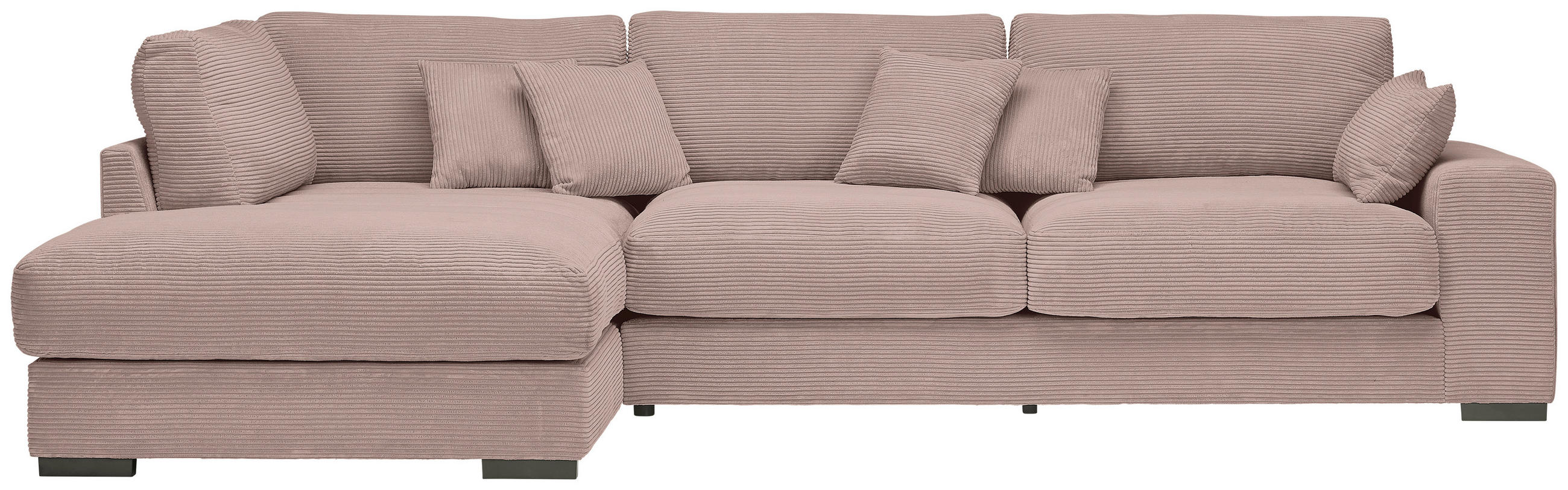 ECKSOFA  in Cord Rosa Zierkissen, Rückenkissen  205/340 cm  - Schwarz/Rosa, Design, Kunststoff/Textil (205/340cm) - Lomoco