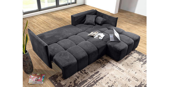 ECKSOFA Anthrazit Plüsch Zierkissen, Rückenkissen, Bettkasten, Schlaffunktion, Rücken echt, Liegefläche im Originalstoff  - Anthrazit/Schwarz, KONVENTIONELL, Kunststoff/Textil (253/192cm) - Carryhome
