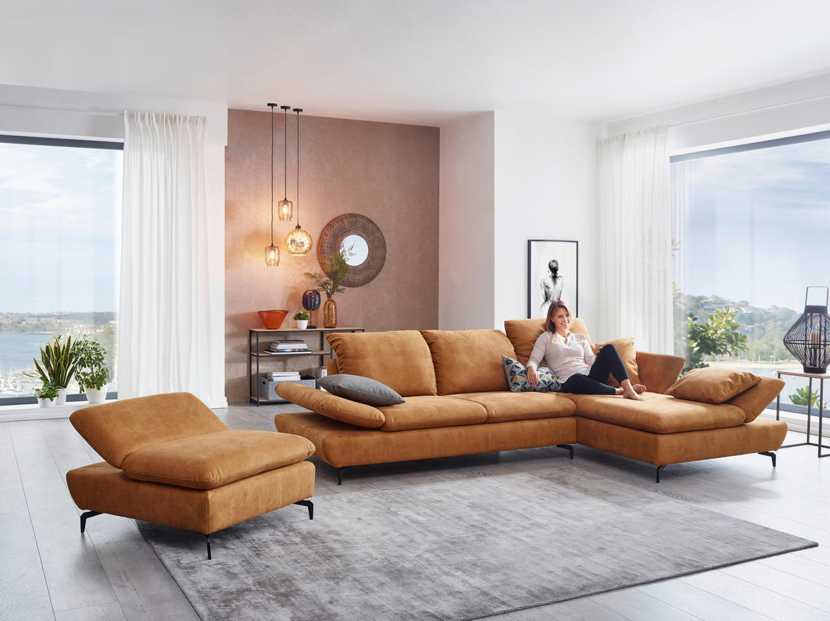 ECKSOFA in Flachgewebe Currygelb  - Currygelb/Schwarz, Design, Textil/Metall (315/200cm) - Chilliano