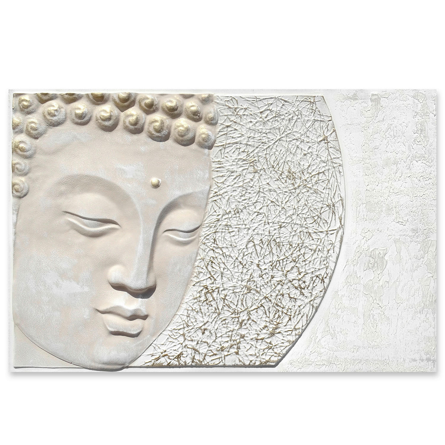 ÖLGEMÄLDE Buddha 118/78 cm  - Goldfarben/Weiß, LIFESTYLE, Holzwerkstoff/Kunststoff (118/78cm) - Monee