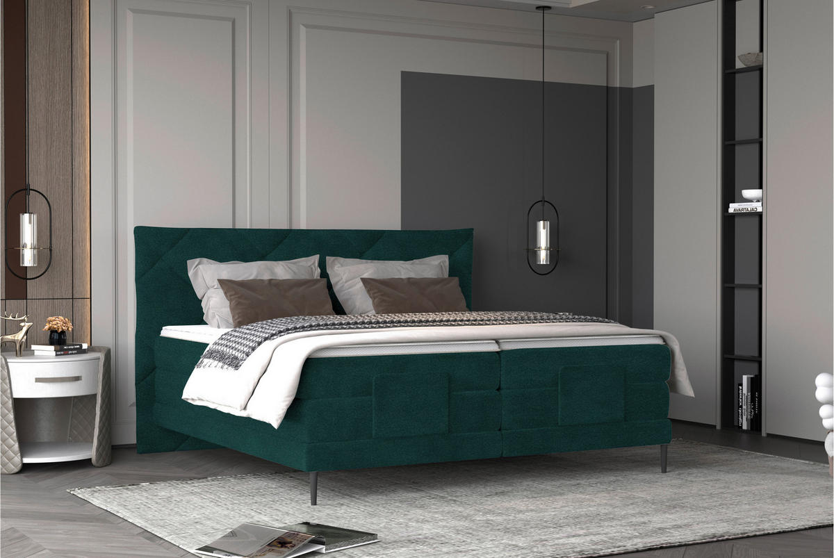 BOXSPRINGBETT 180/200 cm  in Waldgrün  - Waldgrün/Schwarz, Konventionell, Textil/Metall (180/200cm) - Esposa
