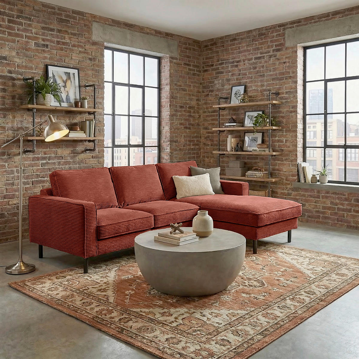 ECKSOFA Rot Cord Bettkasten, Schlaffunktion, Rücken echt  - Rot/Schwarz, Design, Textil/Metall (238/166cm) - Livetastic
