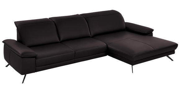 ECKSOFA in Echtleder Dunkelbraun  - Dunkelbraun/Schwarz, Design, Leder/Metall (328/193cm) - Dieter Knoll