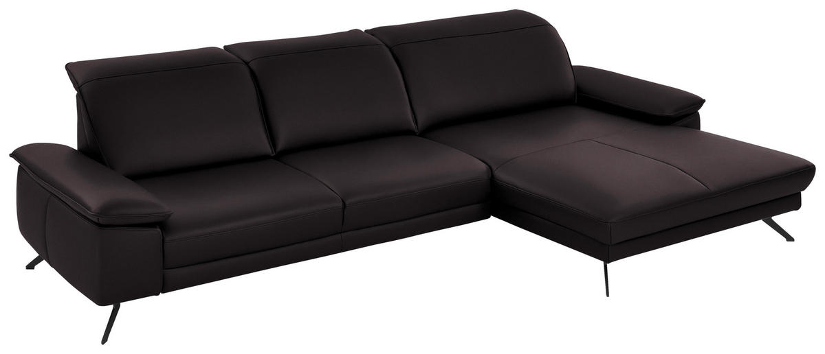 ECKSOFA in Echtleder Dunkelbraun  - Dunkelbraun/Schwarz, Design, Leder/Metall (328/193cm) - Dieter Knoll