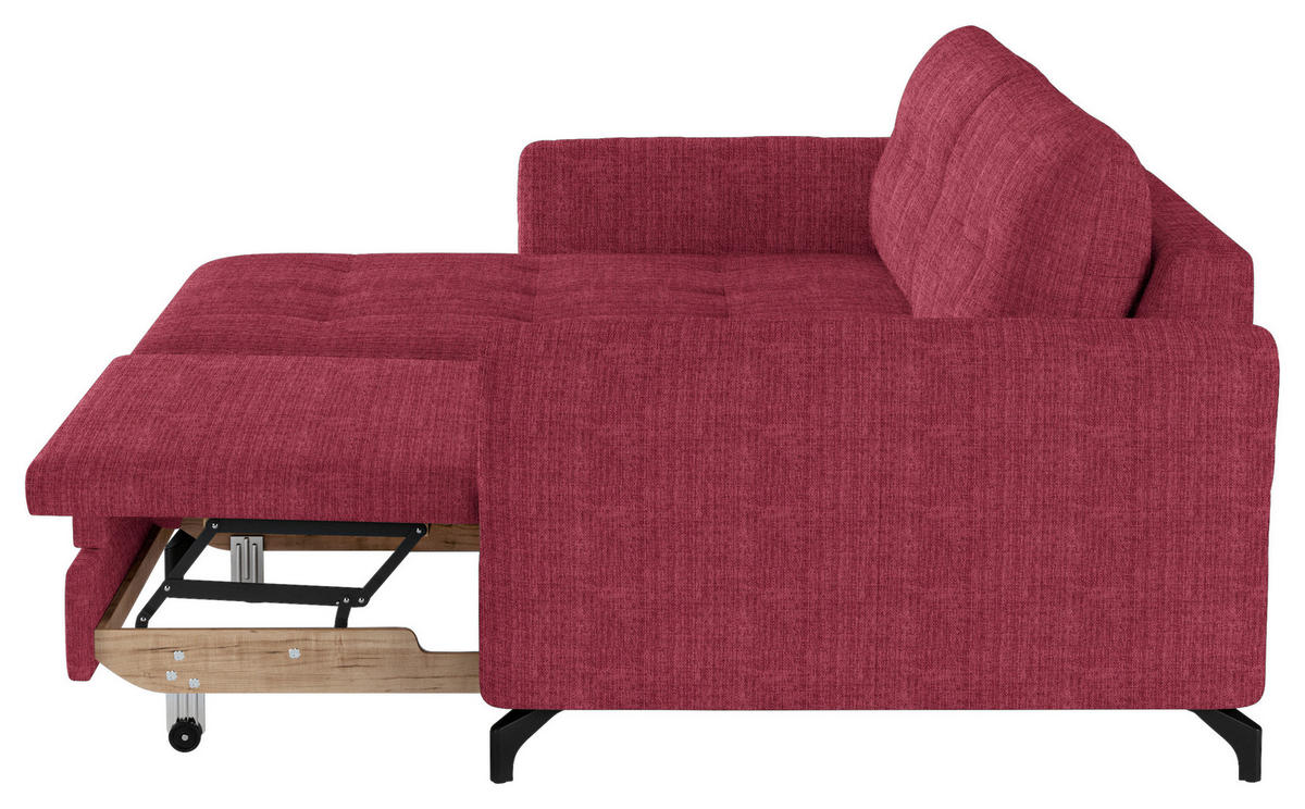 ECKSOFA in Flachgewebe, Leinenoptik Rot  - Rot/Schwarz, Design, Textil/Metall (170/242cm) - Xora