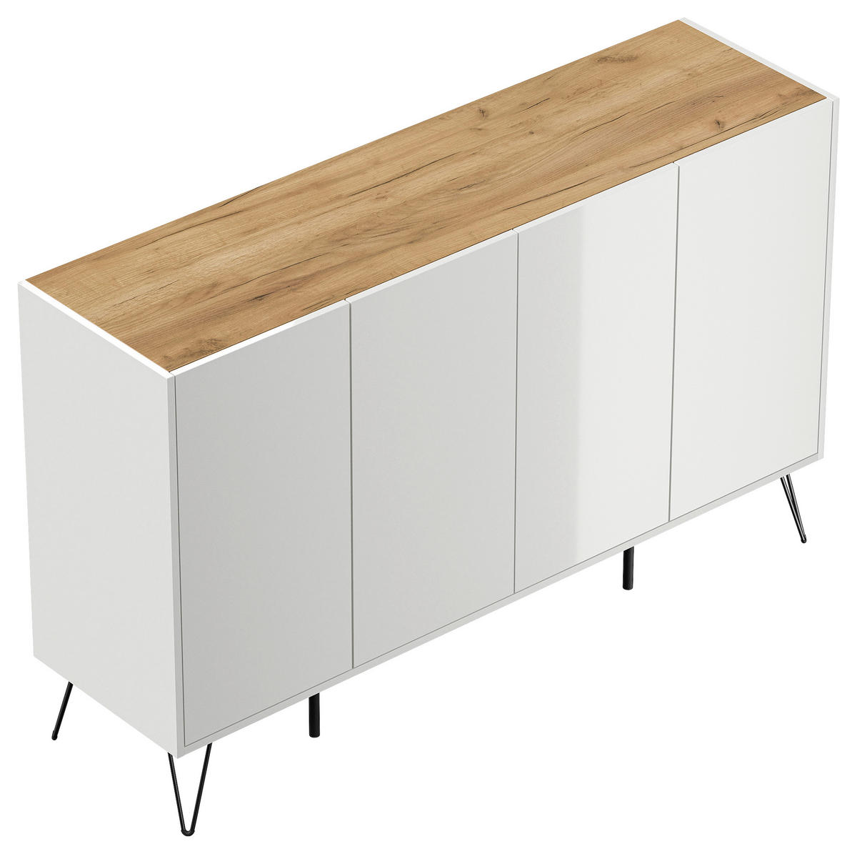 SIDEBOARD Posseik Industrial 155/93,6/42 cm  - Weiß Hochglanz/Eichefarben, Design, Holzwerkstoff/Metall (155/93,6/42cm) - P & B