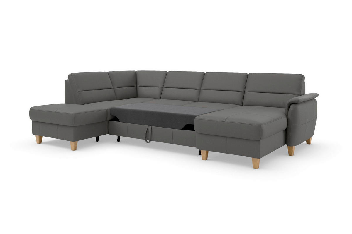 SEDACÍ SOUPRAVA, textil, kůže, mokka - barvy dubu/mokka, Basics, dřevo/textil (212/308/163cm) - Sit & More