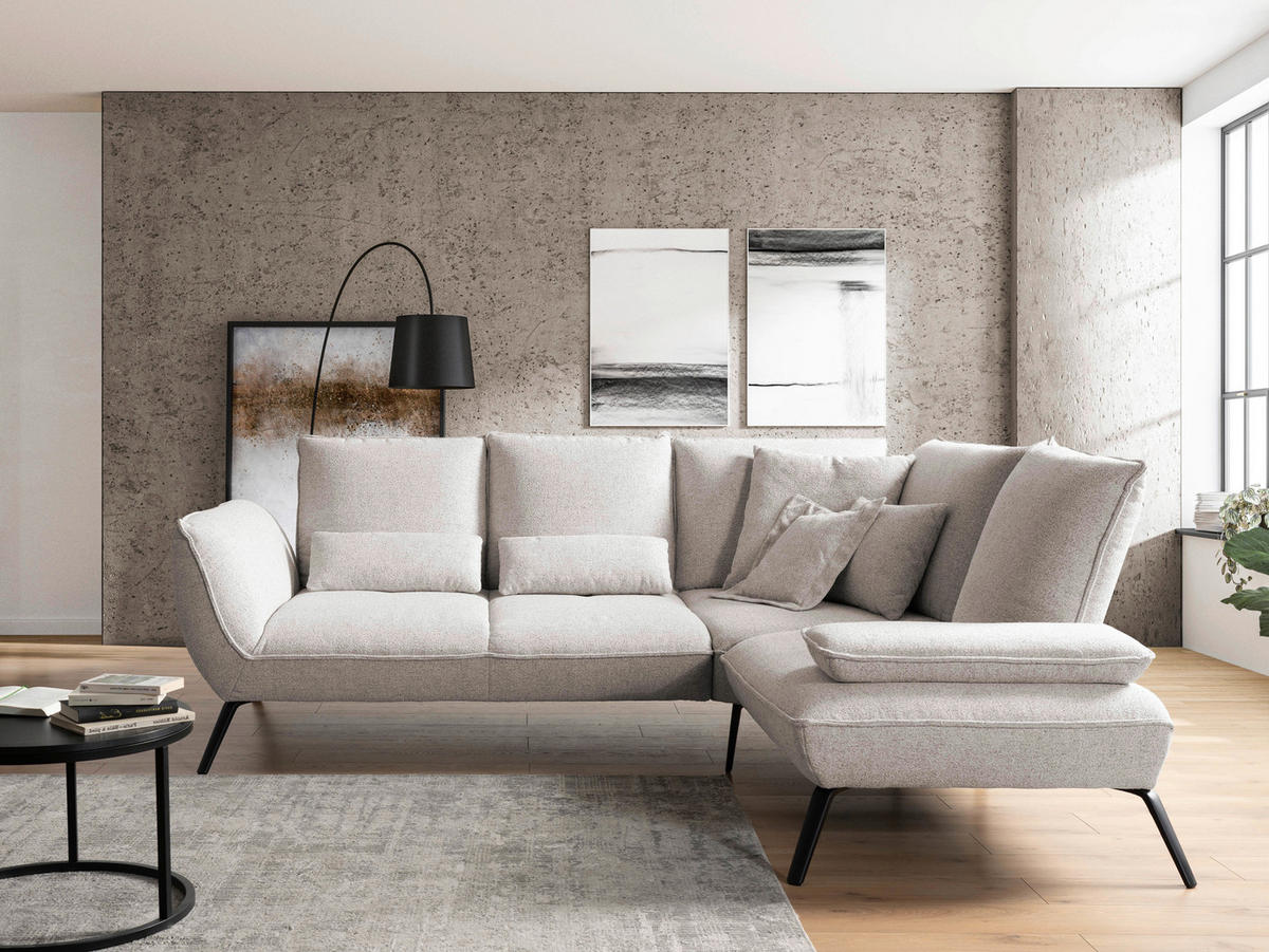 ECKSOFA Beige Flachgewebe, Struktur  - Beige/Schwarz, Design, Textil/Metall (259/233cm) - Moderano