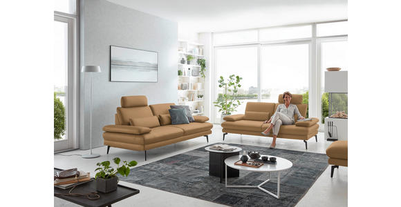 2,5-SITZER  in Echtleder Honig   - Schwarz/Honig, Design, Leder/Metall (196/86/104cm) - Dieter Knoll