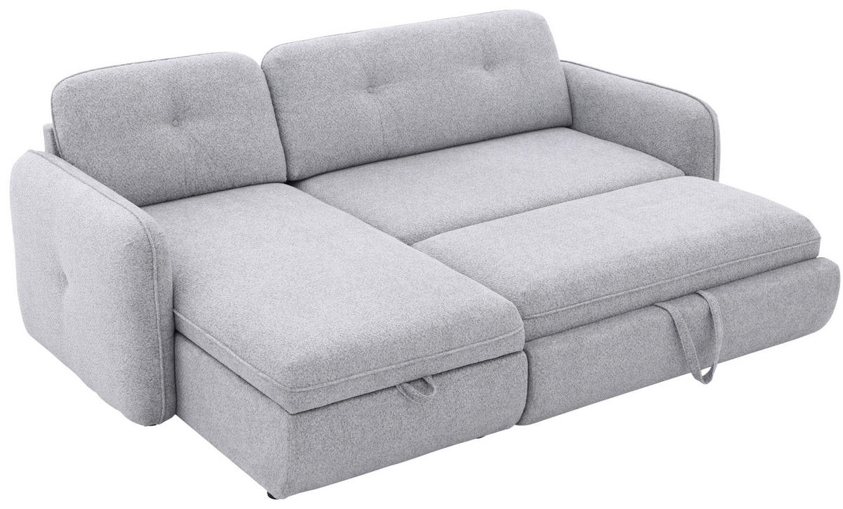 ECKSOFA Hellgrau Chenille  - Hellgrau/Schwarz, Design, Kunststoff/Textil (154/221cm) - Carryhome
