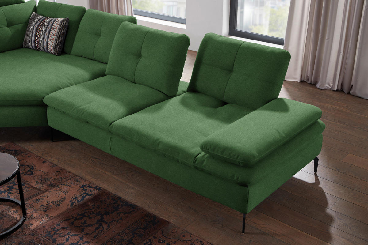 ECKSOFA in Flachgewebe Grün  157/344 cm  - Schwarz/Grün, Design, Textil/Metall (157/344cm) - Chilliano