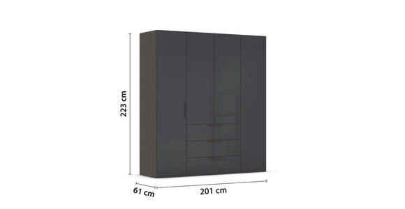 DREHTÜRENSCHRANK 201/223/61 cm,  in Graphitfarben, 4-türig  - Graphitfarben, Basics, Glas/Holzwerkstoff (201/223/61cm) - Novel