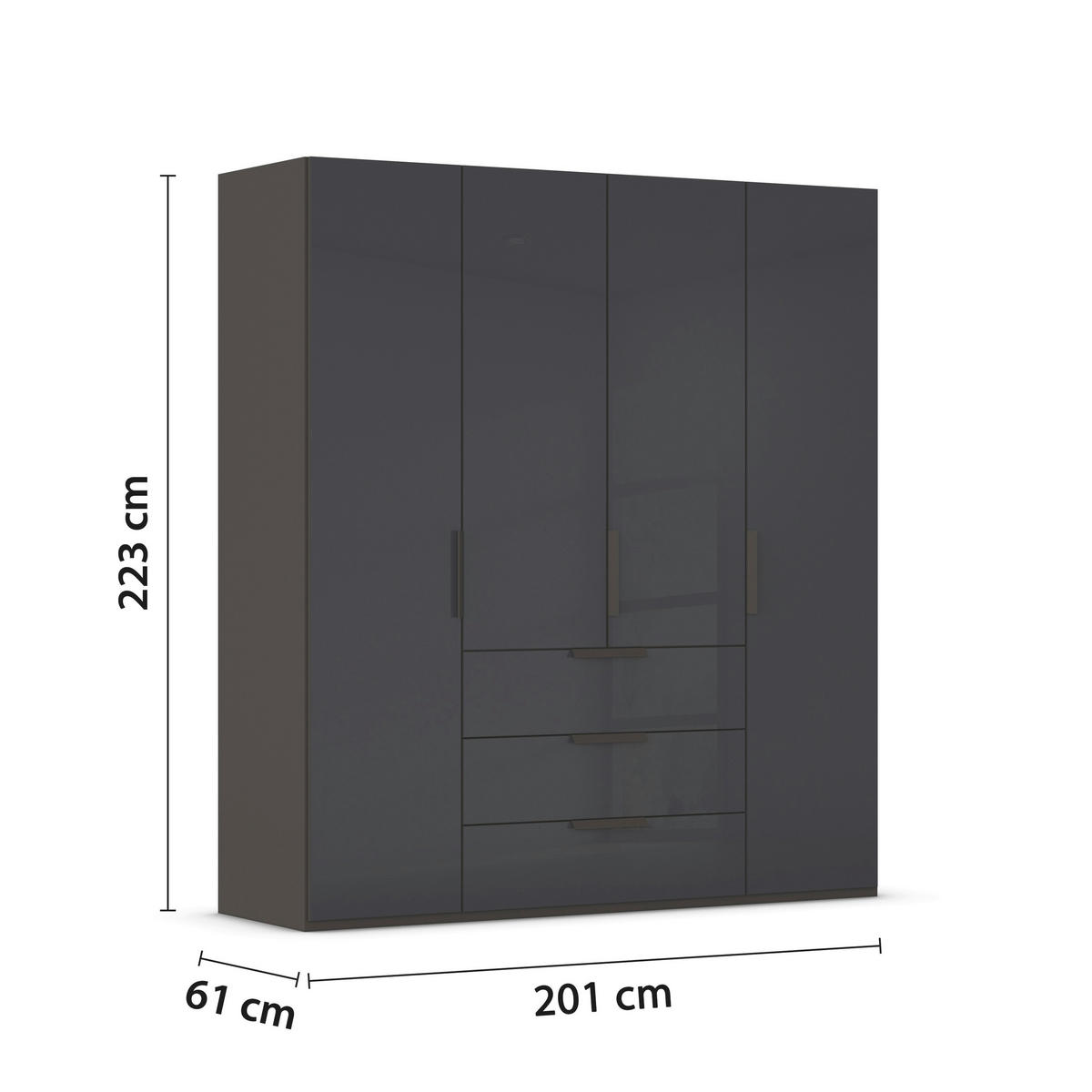 DREHTÜRENSCHRANK 201/223/61 cm,  in Graphitfarben, 4-türig  - Graphitfarben, Basics, Glas/Holzwerkstoff (201/223/61cm) - Novel