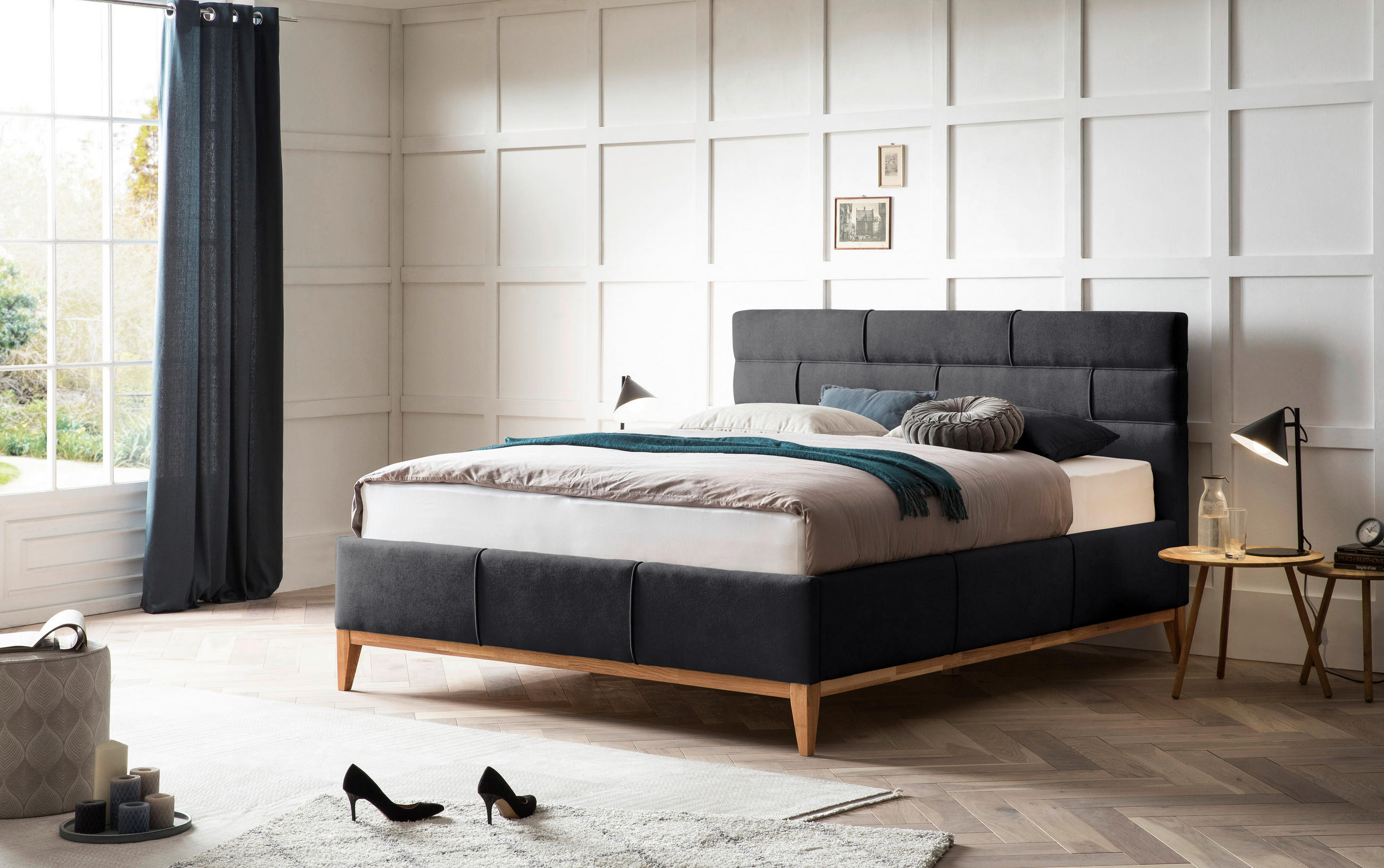 KÁRPITOZOTT ÁGY 180/200 cm  fekete  - fekete, Basics, műanyag/textil (180/200cm) - Carryhome