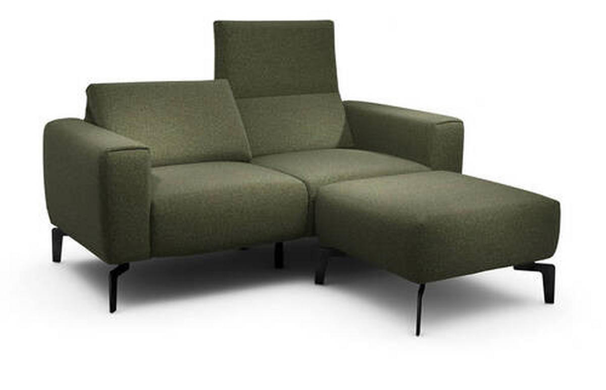 Zweisitzer inkl. Hocker Chenille Waldgrün  - Waldgrün/Schwarz, Design, Textil/Metall (180/86/86-94cm) - SENSOO