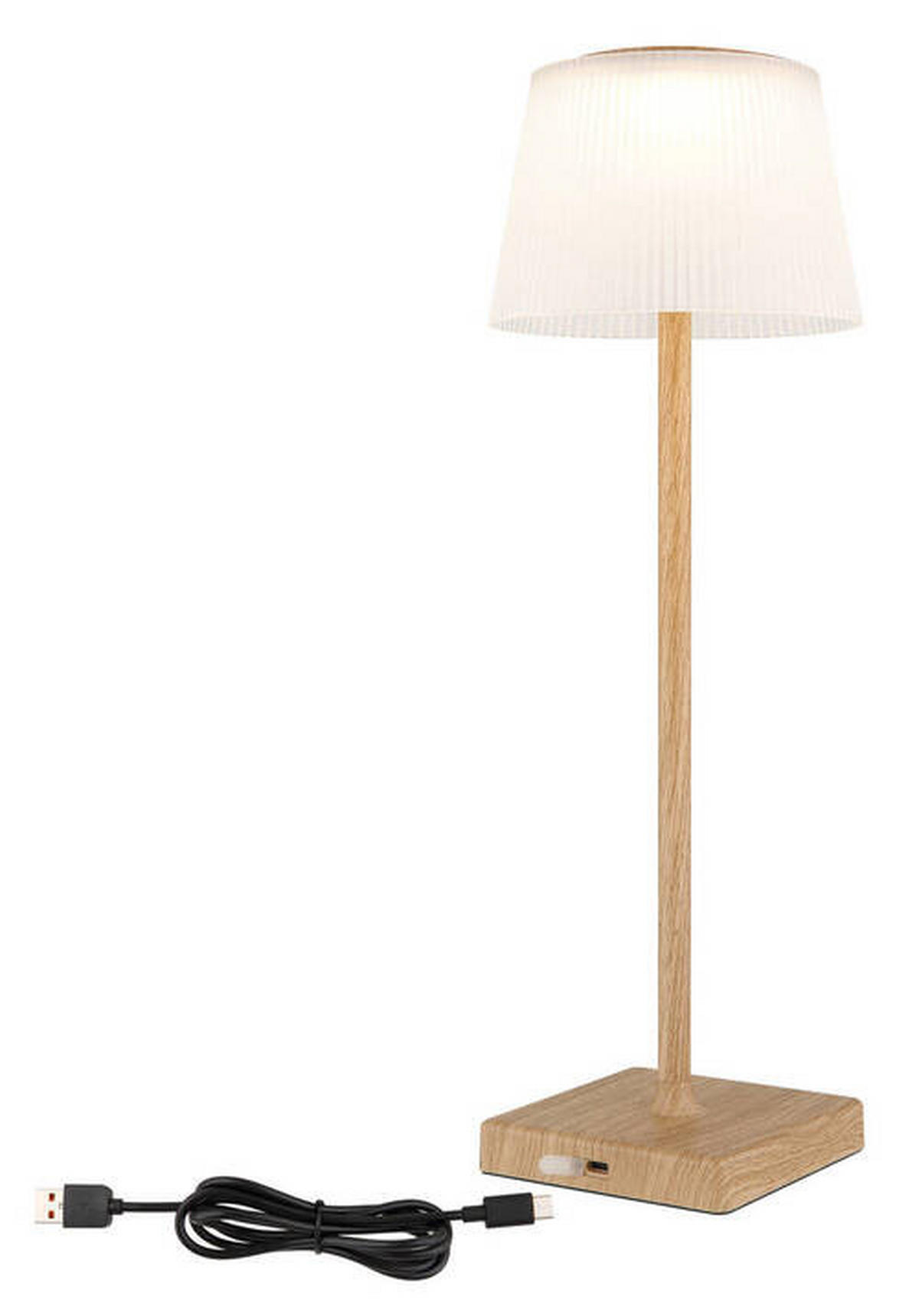 AKKU-TISCHLEUCHTE - Braun, Natur, Kunststoff/Metall (13/38cm) - Globo