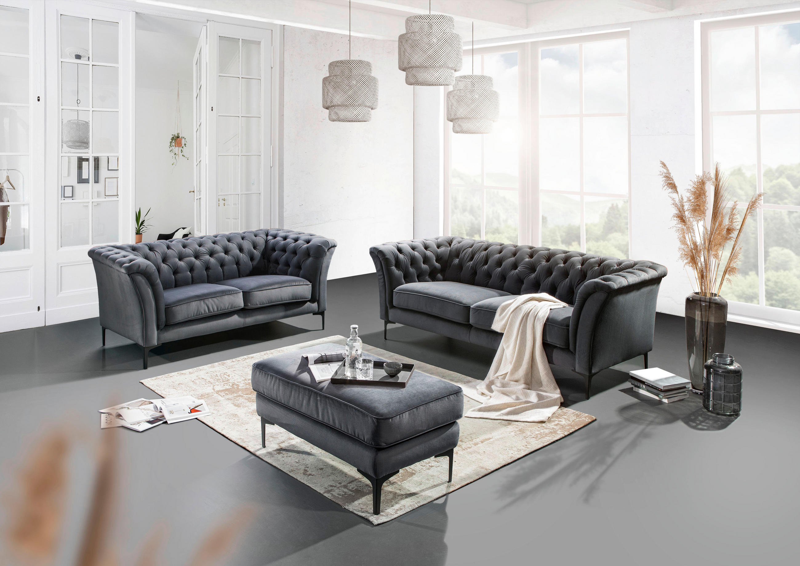 Landscape CHESTERFIELD SOFA Anthrazit Flachgewebe