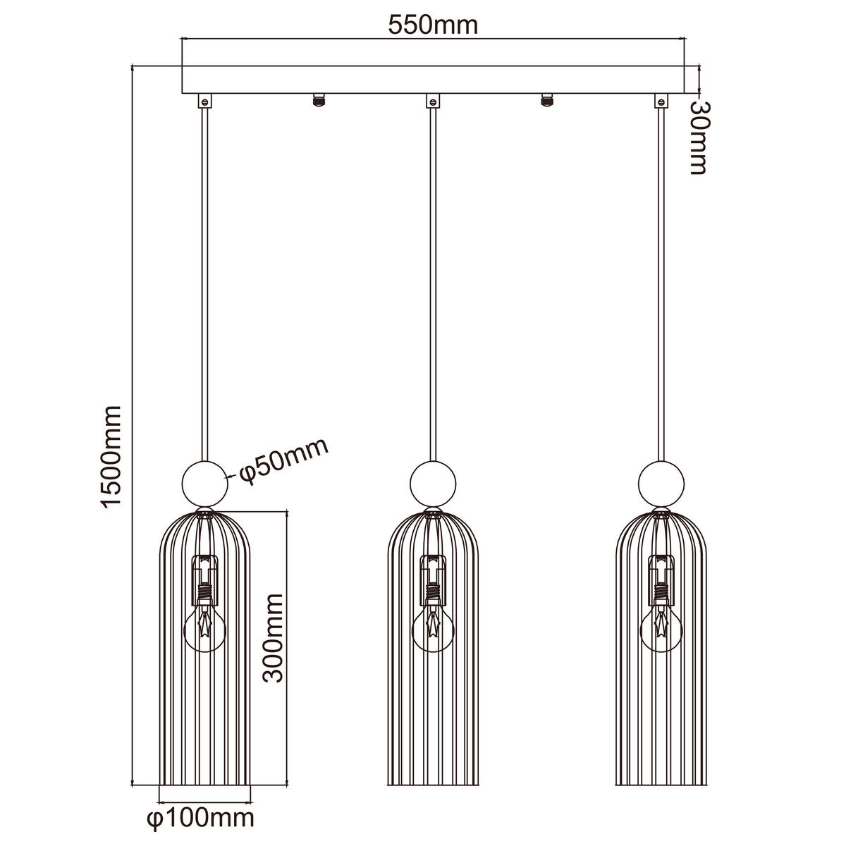 HÄNGLAMPA Piega 55/3/150 cm  - grå, Basics, glas (55/3/150cm)