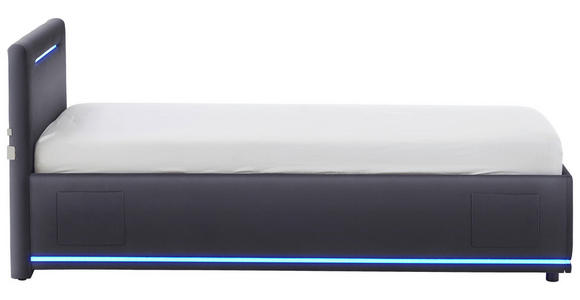 POLSTERBETT 90/200 cm,  in Schwarz, Beleuchtung, Lattenrost, Bettkasten,  - Birkefarben/Buchefarben, Design, Holz/Kunststoff (90/200cm) - Xora