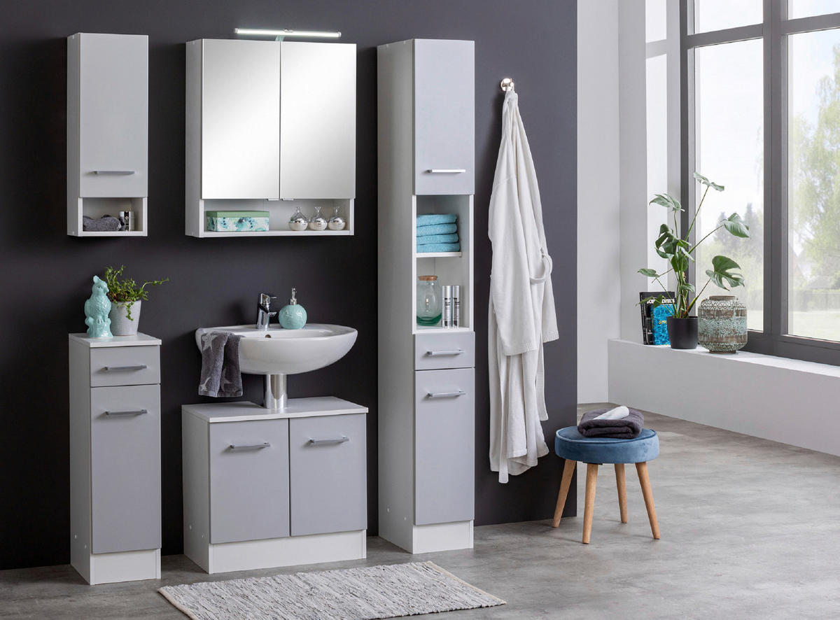 WASCHBECKENUNTERSCHRANK  - Silberfarben/Hellgrau, MODERN, Holzwerkstoff/Metall (60cm) - Held