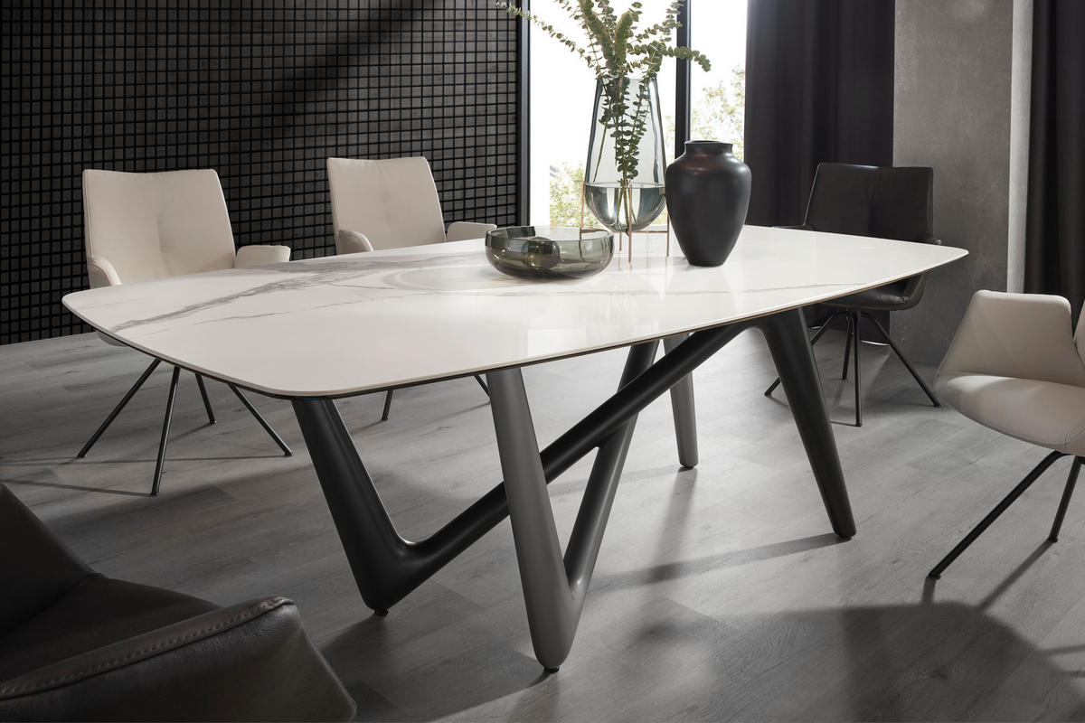 ESSTISCH in Kunststoff, Keramik 220/110/75 cm   - Weiss/Anthrazit, Design, Keramik/Kunststoff (220/110/75cm) - Dieter Knoll