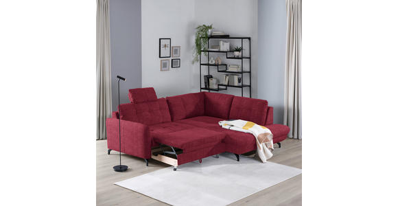 ECKSOFA in Flachgewebe, Leinenoptik Rot  - Rot/Schwarz, Design, Textil/Metall (247/208cm) - Xora