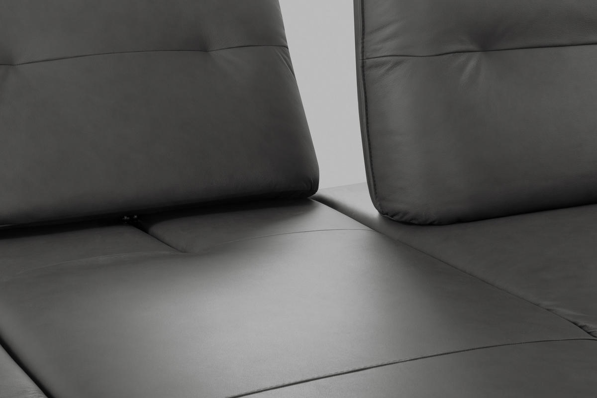 ECKSOFA Dunkelgrau Echtleder Rücken echt, Armteilverstellung, Kopfteilverstellung, Sitztiefenverstellung  - Dunkelgrau/Schwarz, Design, Leder/Metall (160/235cm) - Celina Home