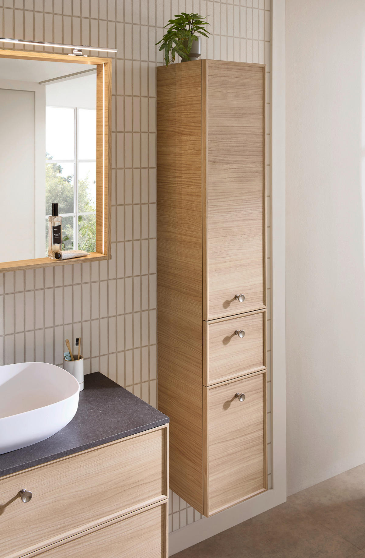 HOCHSCHRANK 30/168/33 cm  - Edelstahlfarben/Eichefarben, MODERN, Glas/Holzwerkstoff (30/168/33cm) - Sadena