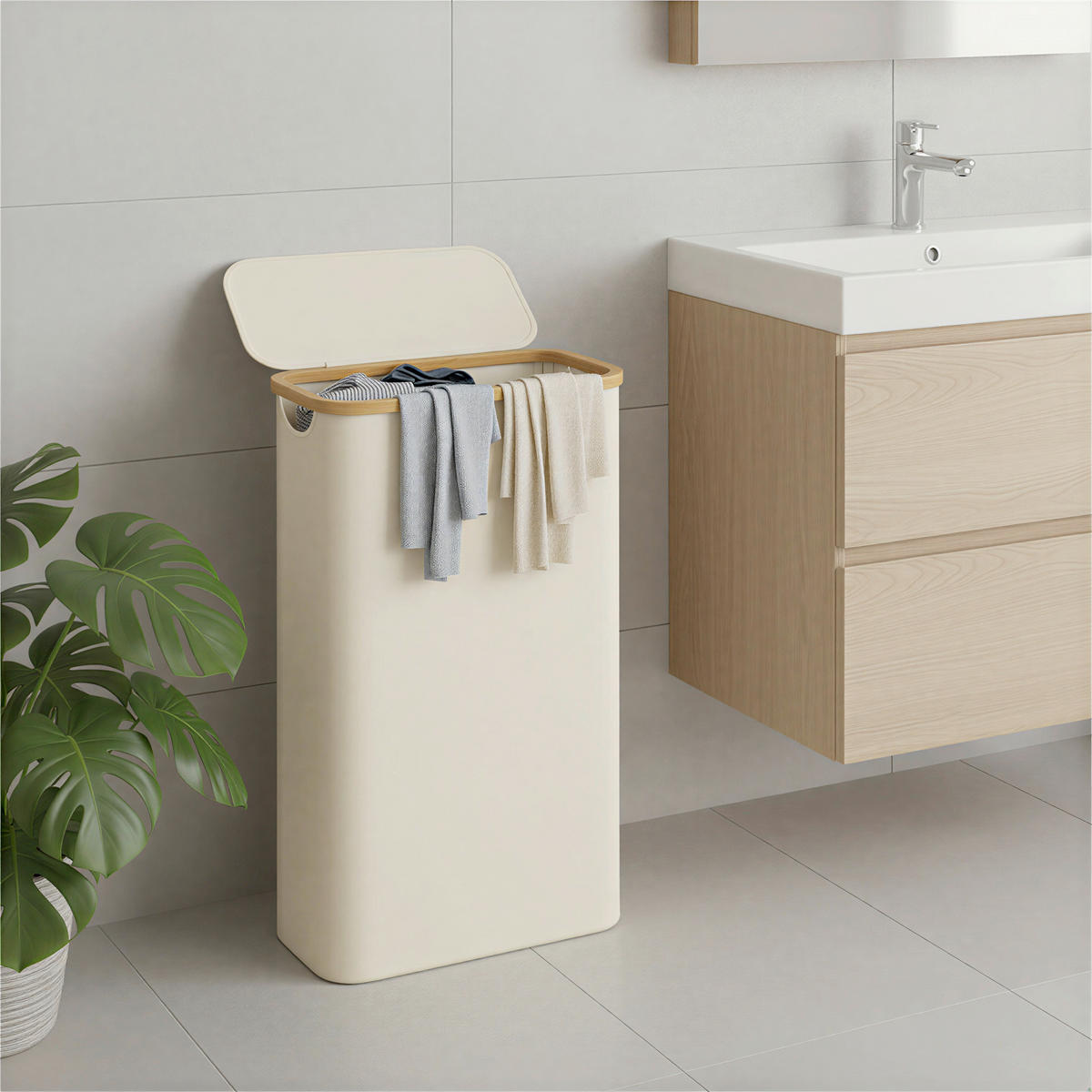 WÄSCHEKORB - Creme, Trend, Naturmaterialien/Kunststoff (42/70,5/22,5cm) - Boxxx