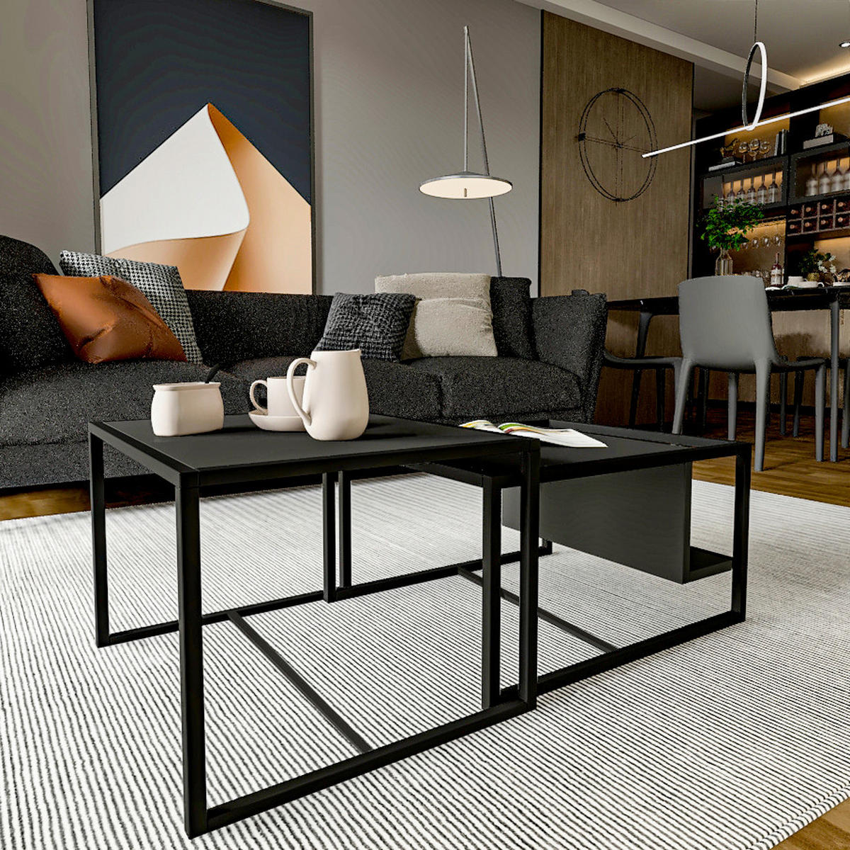 COUCHTISCHSET Bati Couchtisch Anthrazit  - Anthrazit/Schwarz, Design, Holzwerkstoff - Livetastic