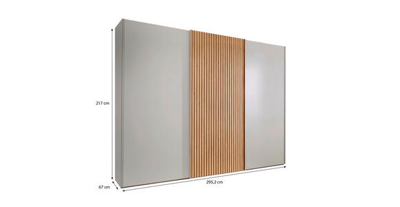 SCHWEBETÜRENSCHRANK 300/217/67 cm 3-türig Champagner, Eiche Bianco - Eiche Bianco/Champagner, Design, Holzwerkstoff/Metall (300/217/67cm) - Novel