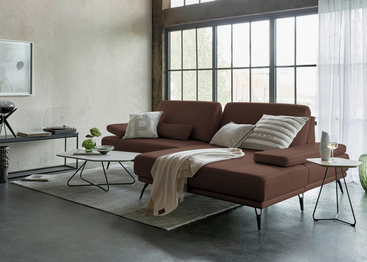 ECKSOFA Echtleder Mokka  - Schwarz/Mokka, Konventionell, Leder/Metall (301/180cm) - Joop!