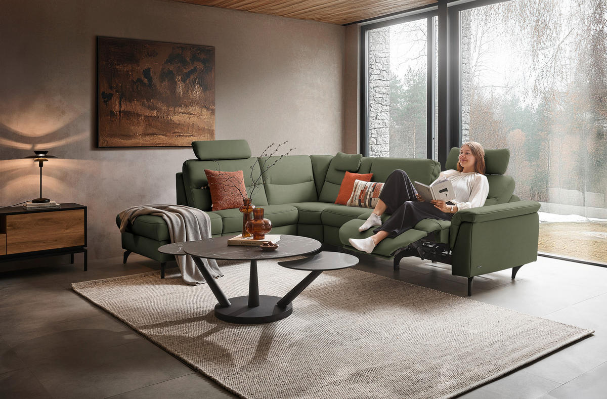 ECKSOFA in Echtleder Grün  249/280 cm  - Anthrazit/Grün, Design, Leder/Metall (249/280cm) - Himolla Komfortklass