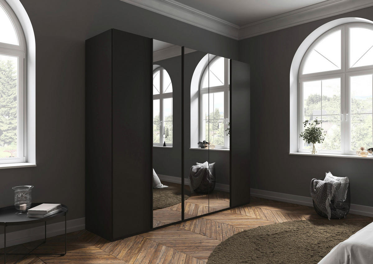 DREHTÜRENSCHRANK 251/223/61 cm,  in Graphitfarben, 5-türig  - Graphitfarben, Basics, Glas/Holzwerkstoff (251/223/61cm) - Novel