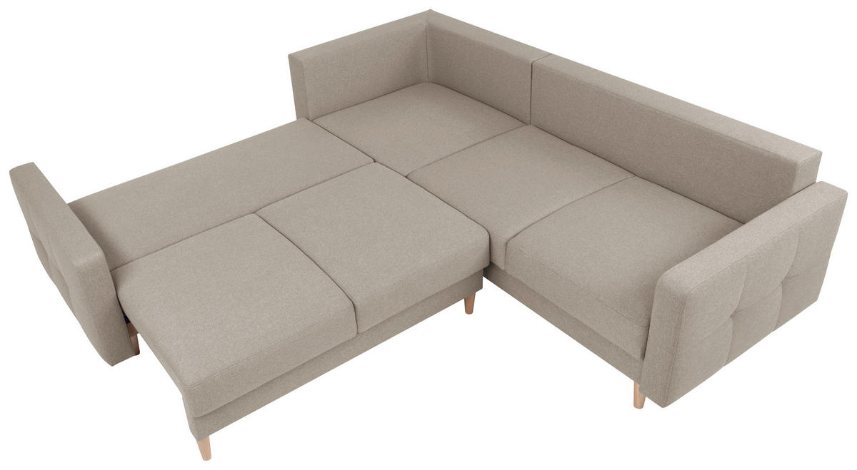 ECKSOFA in Chenille Beige  - Beige/Eiche Wotan, Konventionell, Holz/Textil (242/242cm) - MID.YOU