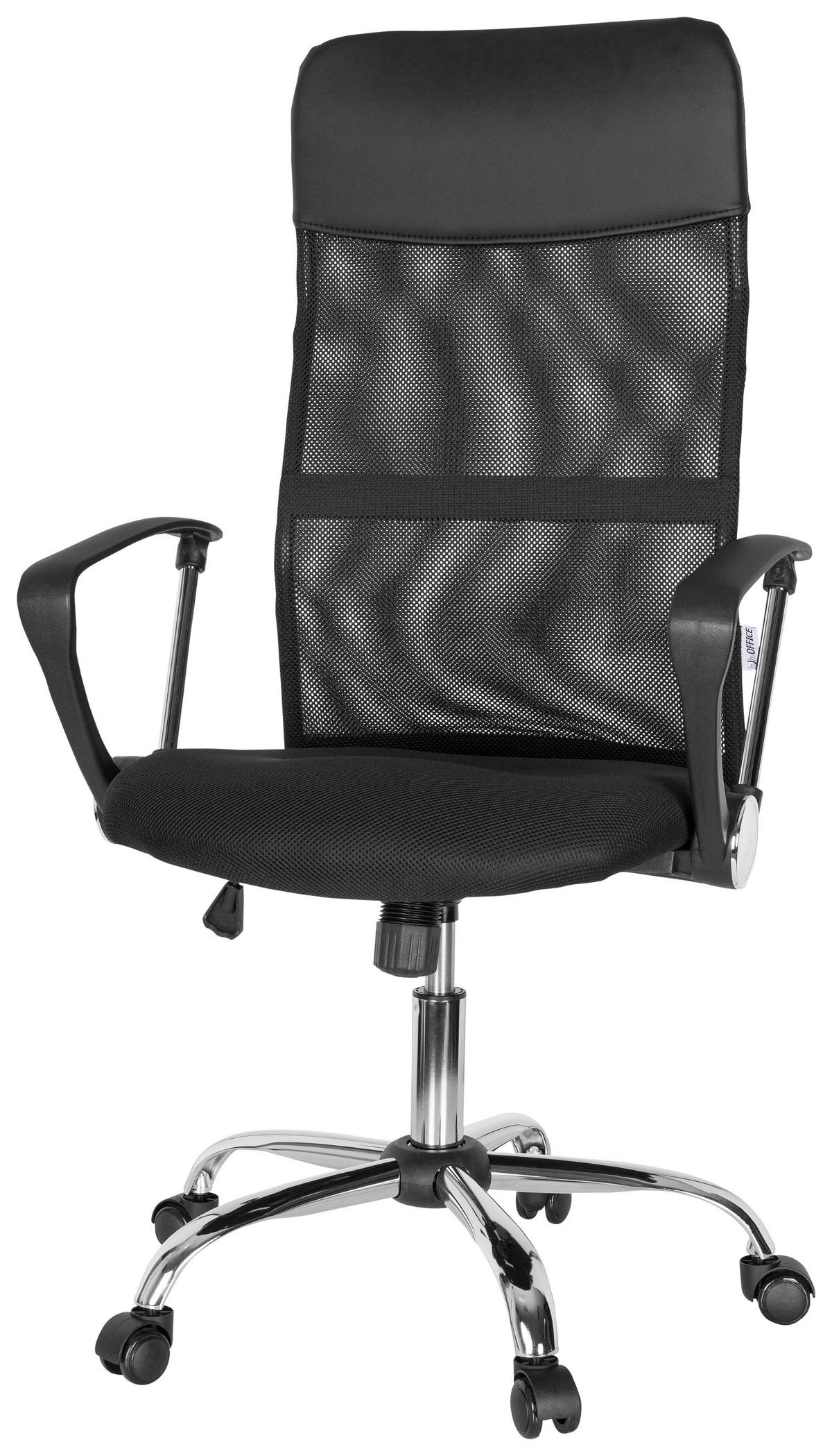 DREHSTUHL Lederlook, Netzbespannung Schwarz  - Chromfarben/Schwarz, MODERN, Kunststoff/Textil (64/118/60cm) - MID.YOU